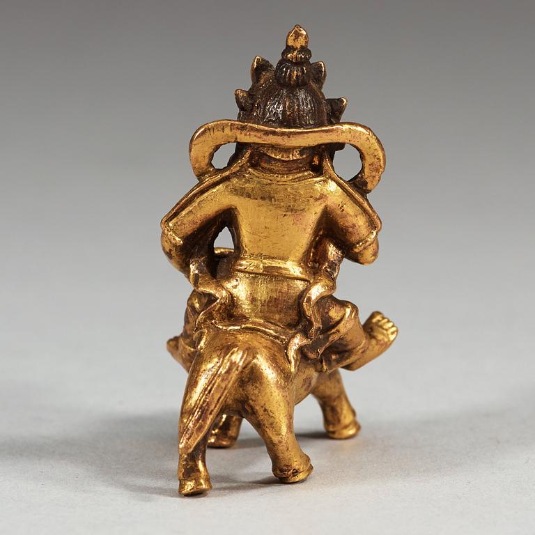 A gilt bronze figure of a Boddhisatva on a horse, Qing dynasty, 18/19th Century.