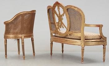 SOFFA samt FÅTÖLJ, sekelskiftet 1800/1900-tal.