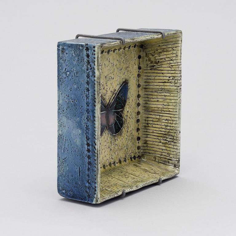 RUT BRYK, A CERAMIC RELIEF, BOX. Butterfly. Signed Bryk. Late 1950s.