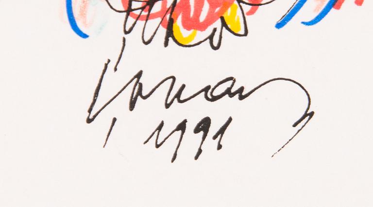 Evald Okas, ink drawing, signed and dated 1991.