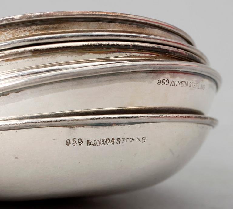 SKÅLFAT, 6 st, sterlingsilver, Japan 1900-tal. Tot ca 236 gram.