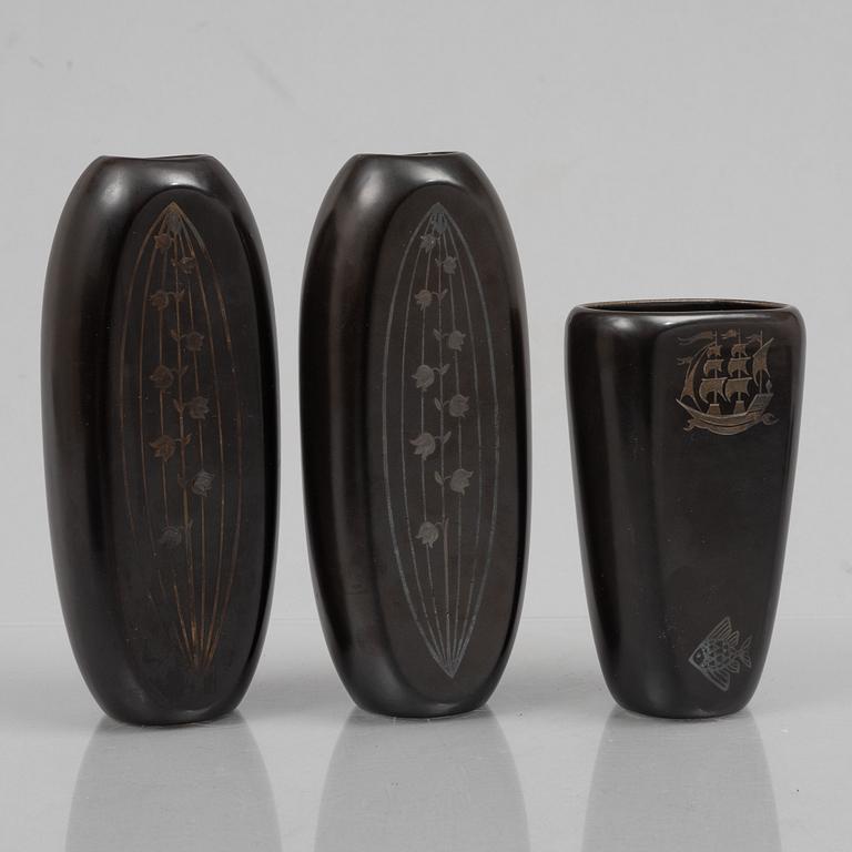 Sven Jonson, a set of twelve "Facett" stoneware vases and bowls, Gustavsberg.