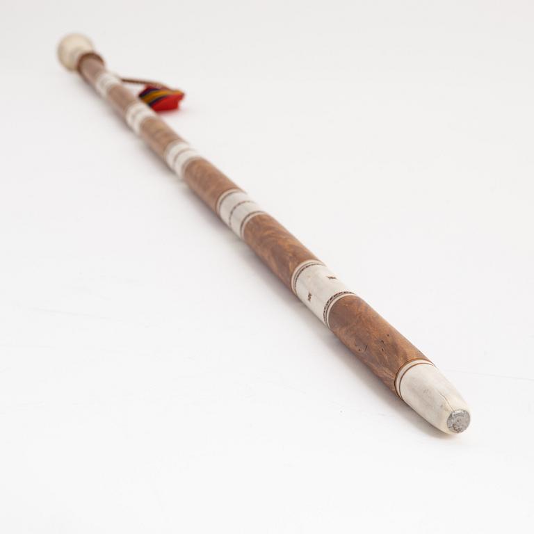 A birch and reindeer horn stick by Esse Poggats, before 1964, signed.