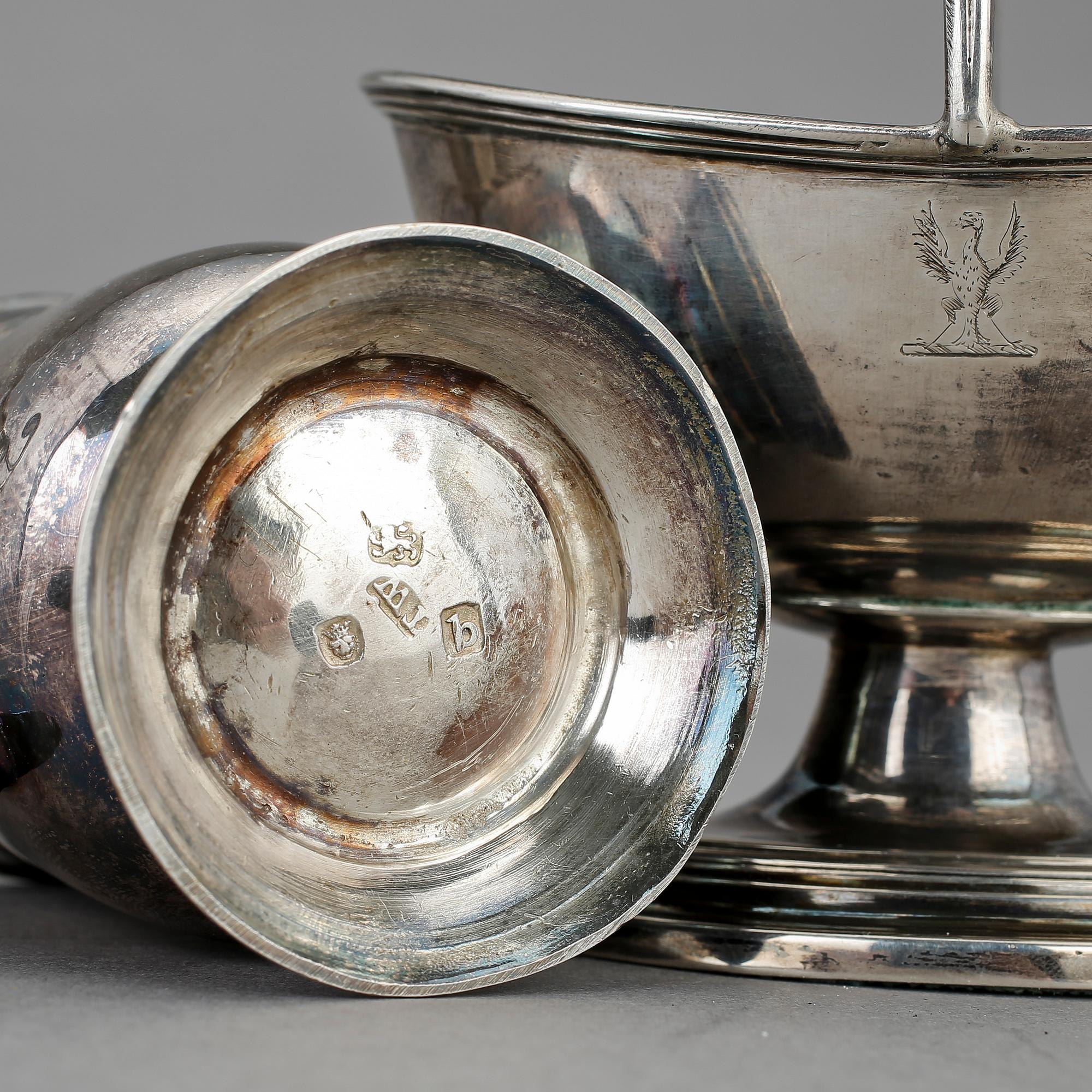 PARTI SILVER, 4 delar, brittiska stämplar, 18/1900-tal.