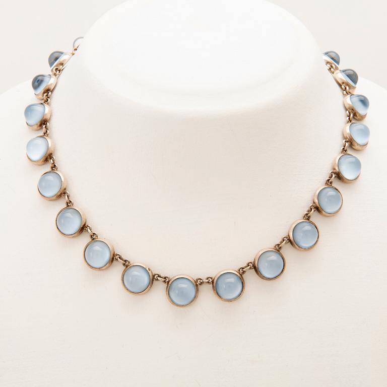 Halsband samt örhängen silver med glas,  Mattsson & Olsson Malmö 1957.