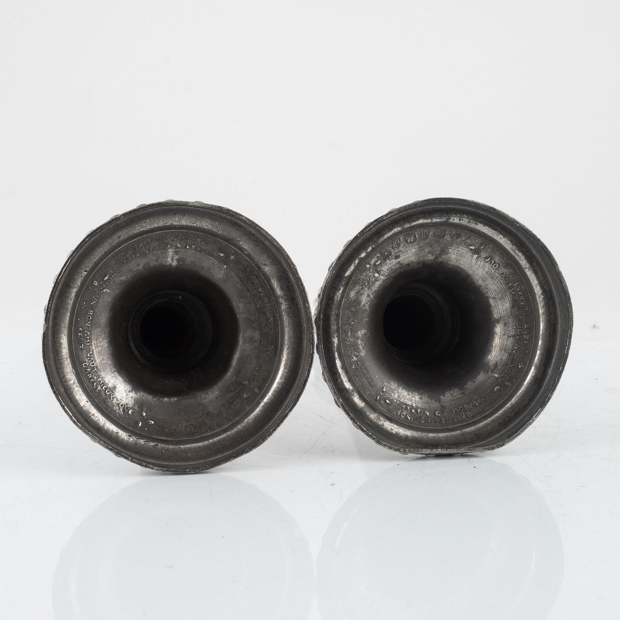 Martin Gustaf Moberg, a pair of similar pewter candlesticks, Jönköping, Sweden, 1803.