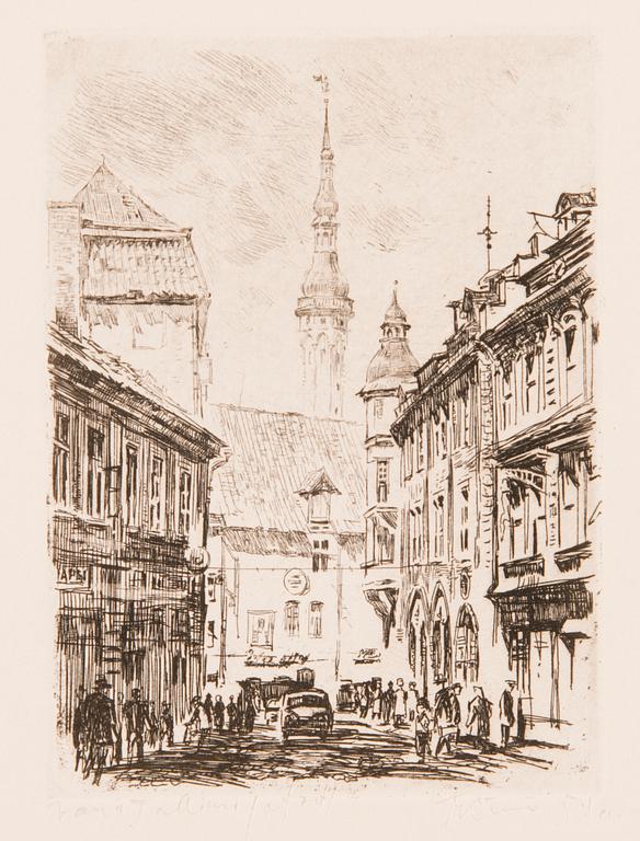 'Vana Tallinn' portfolio of 8 etchings, signed and dated, 1940s/50s.