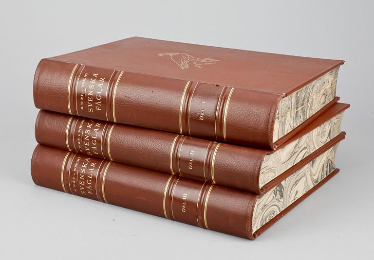 BÖCKER, 3 vol, "Svenska Fåglar", M,W & F von Wright. Stockholm, 1927 och 1929.