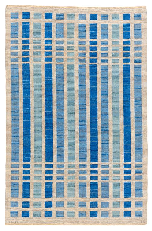 Irma Kronlund, matta, rölakan, ca 223 x 148 cm, signerad KLH IK (Kronobergs Läns Hemslöjd).