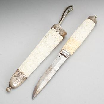 KNIV MED SLIDA, ben och silver, Norge, tidigt 1900-tal.