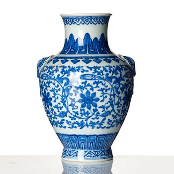 A blue and white vase, Republic period with Qianlong mark.