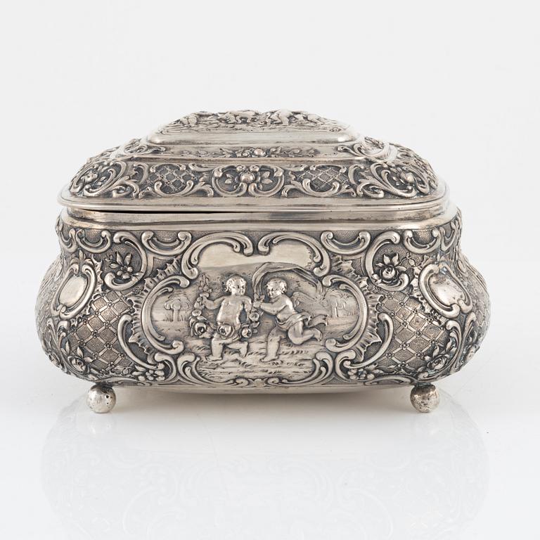 A German Silver 800 Rococo-Style Sugar Box, circa 1900.