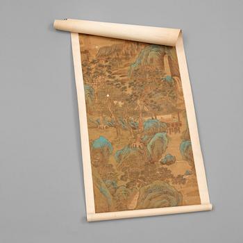 A hanging scroll of figures in a landscape, Qing dynasty, 19th Century.