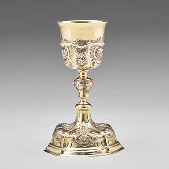 125. An Austrian mid 18th century silverl-gilt communion cup, unidentified makers mark, later standard mark.