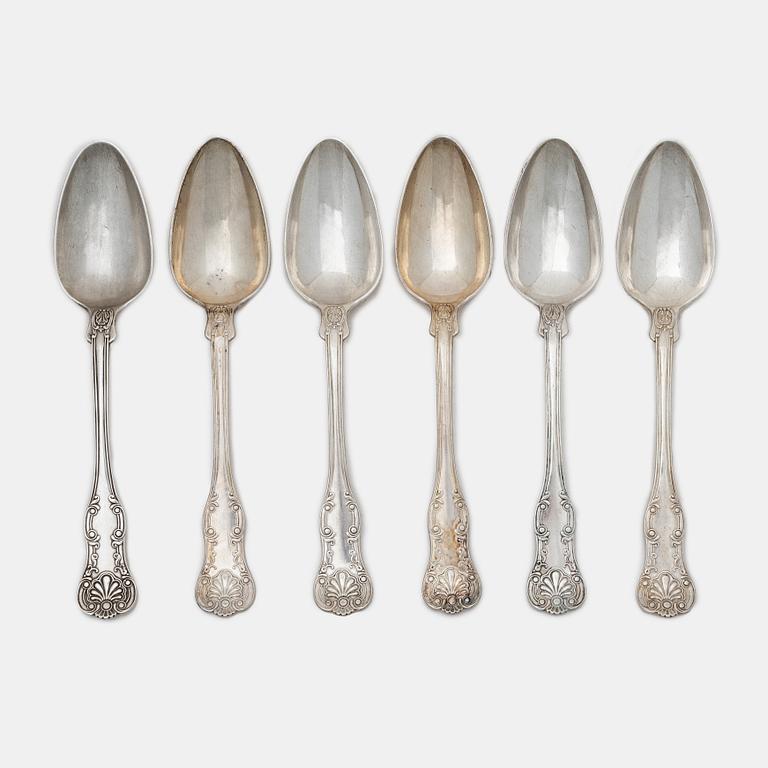 Six Swedish silver spoons, mark of HG Vogt, Kristianstad, 1847.