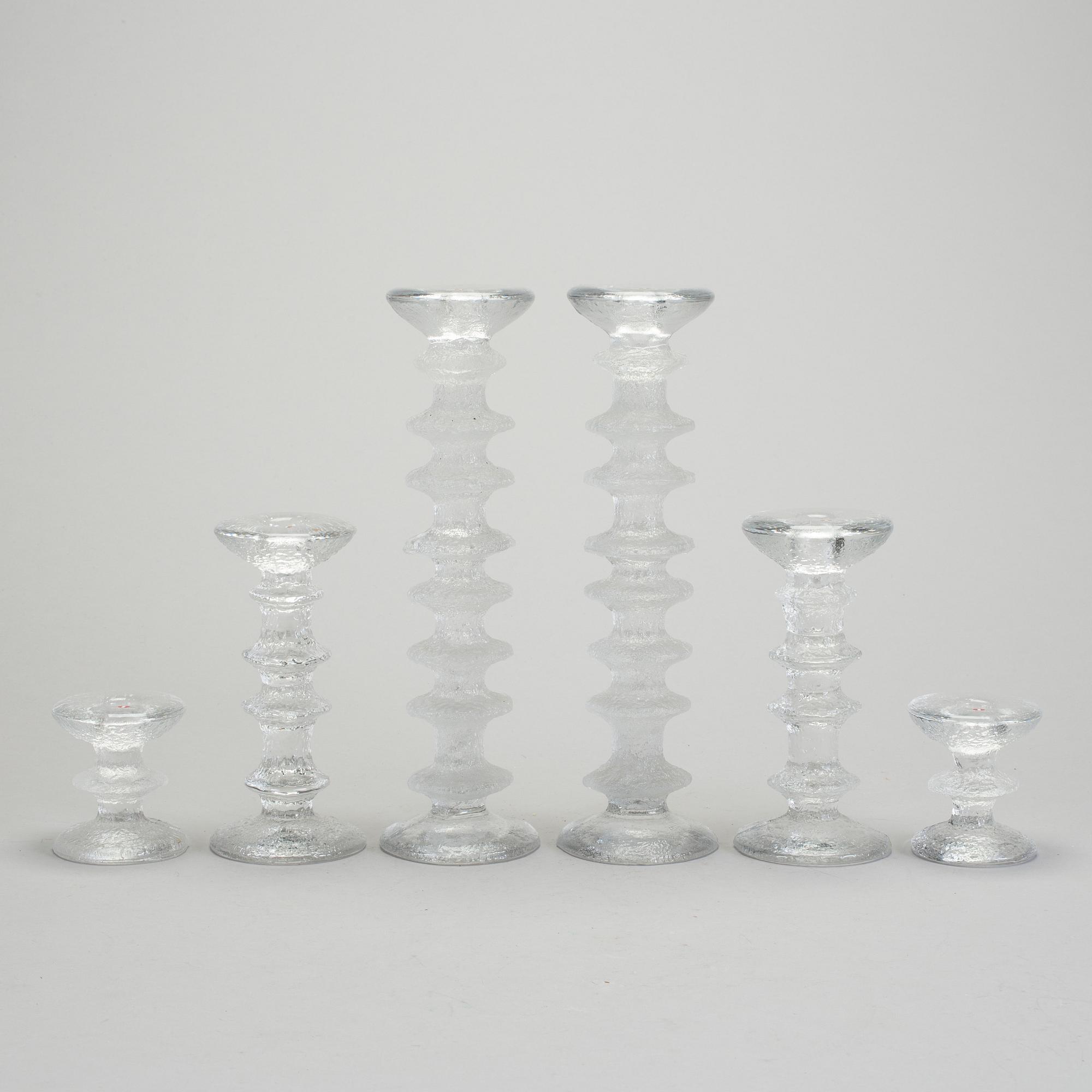LJUSSTAKAR, 6 st, glas, "Festivo", Timo Sarpaneva, Iittala.