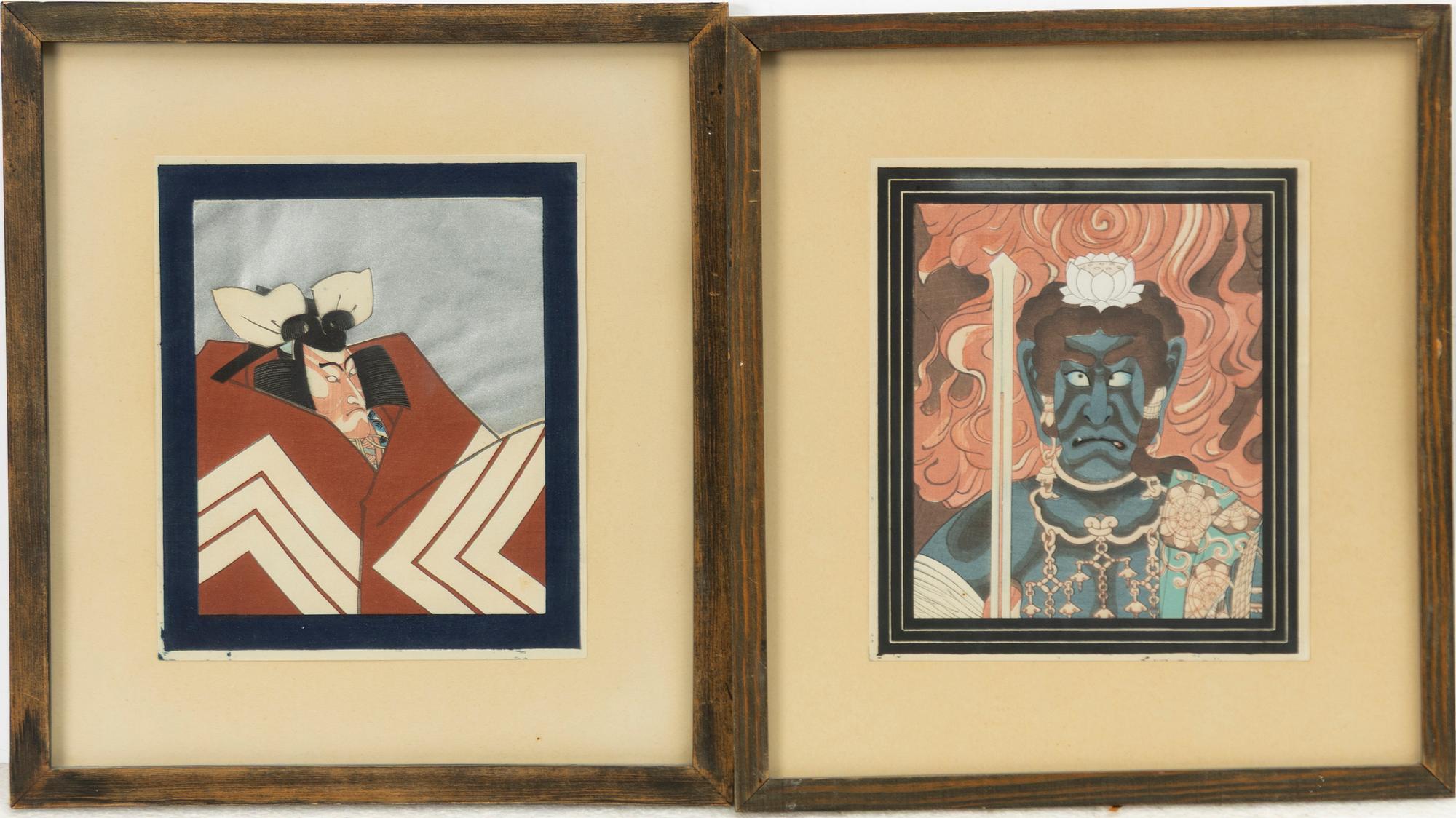 Japanska träsnitt, 19 stycken, med två försättsblad, Japan, 1900-talets första hälft.