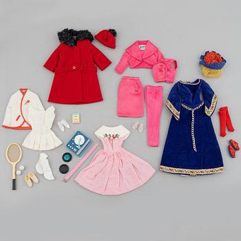 Kläduppsättningar, Barbie, 5 st, bl a "Barbie Guinevere, 873" & "Barbie Dancing Doll, 1626", Mattel, 1960-tal.