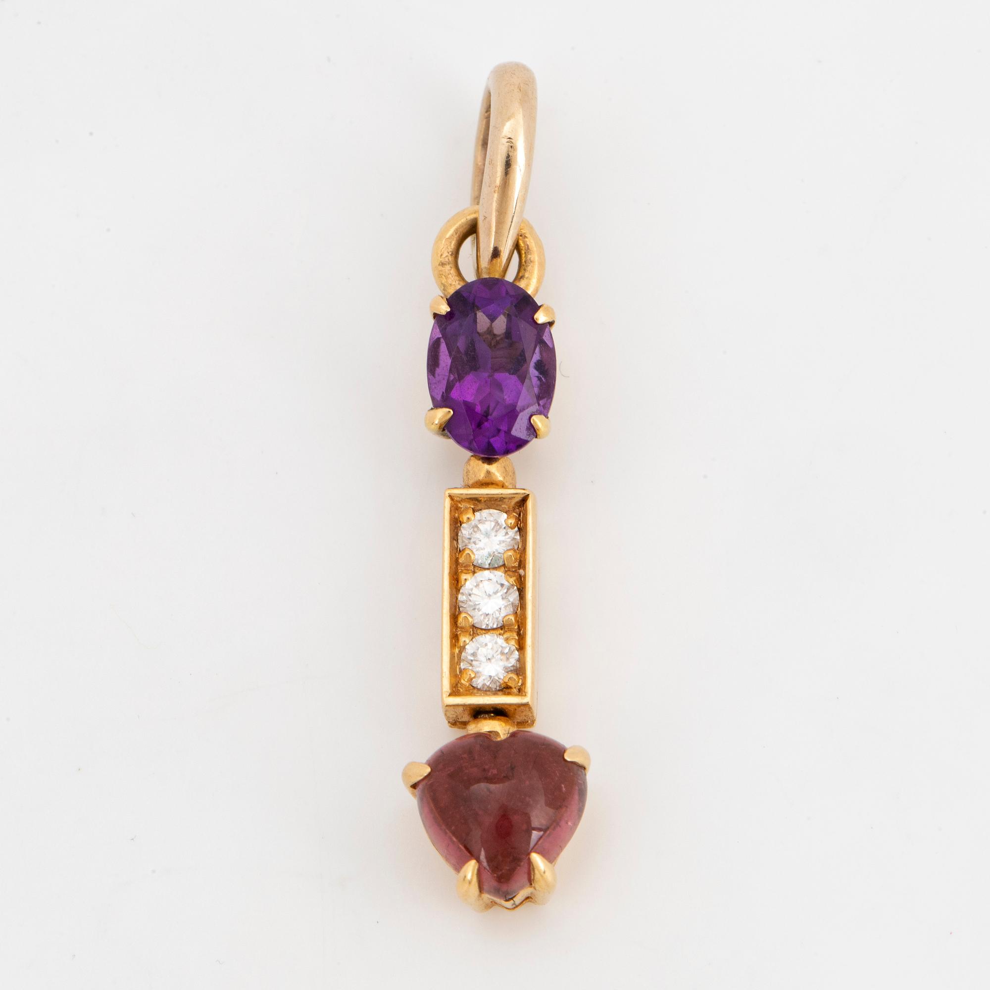 BULGARI, gold, brilliant-cut diamond, amethyst and tourmaline pendant.