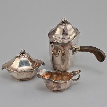 KAFFESERVIS, 3 delar, silver, GAB, Stockholm, 1929 och 1934. Total vikt 930 g.