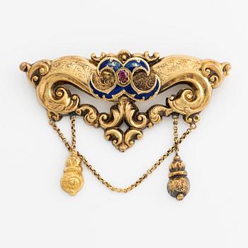 Brooch, 18K gold with enamel, Stockholm 1844.