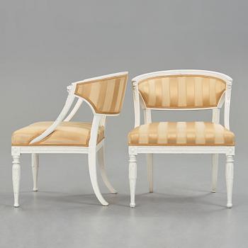 A pair of late Gustavian armchairs, beginning of the 19th century.