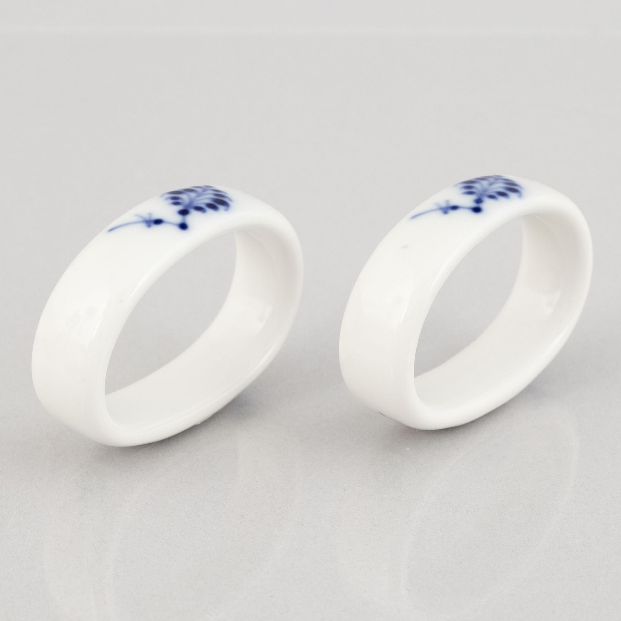 A set of six  'Blue Fluted Plain' porcelain napkin rings, Royal Copenhagen, 1923.
