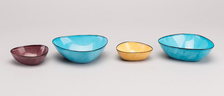 ARNE ERKER, skålar, 4 st, emalj, Kockum, 1900-talets andra hälft.