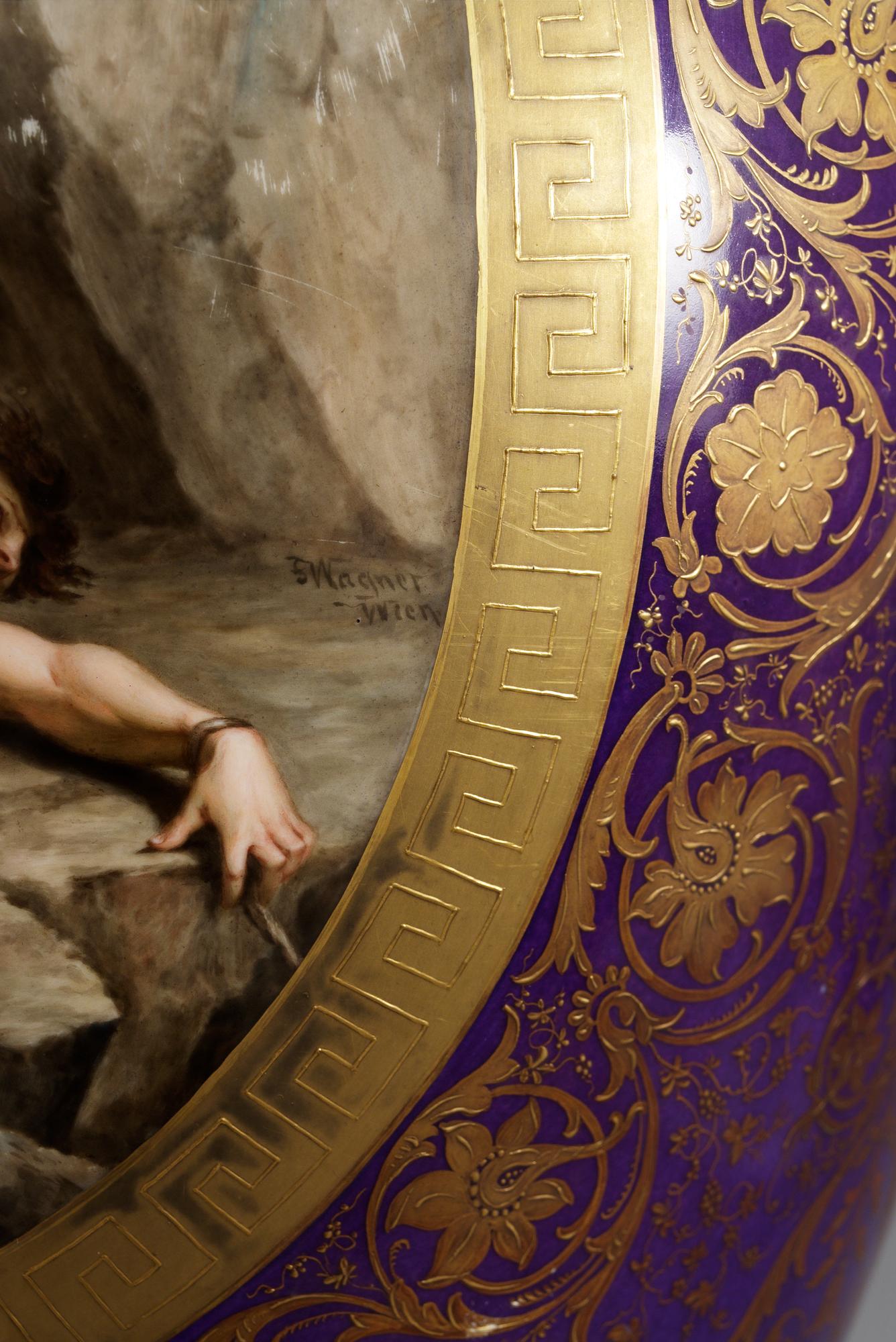 A large Berlin vase, late 19th Century. Signed S Wagner, Wien.