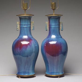 A pair of flambé glazed vases, late Qing dynasty.