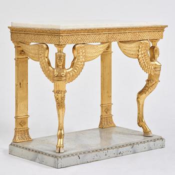 A late Gustavian giltwood console in the manner of J. Frisk, Stockholm, early 19th century.