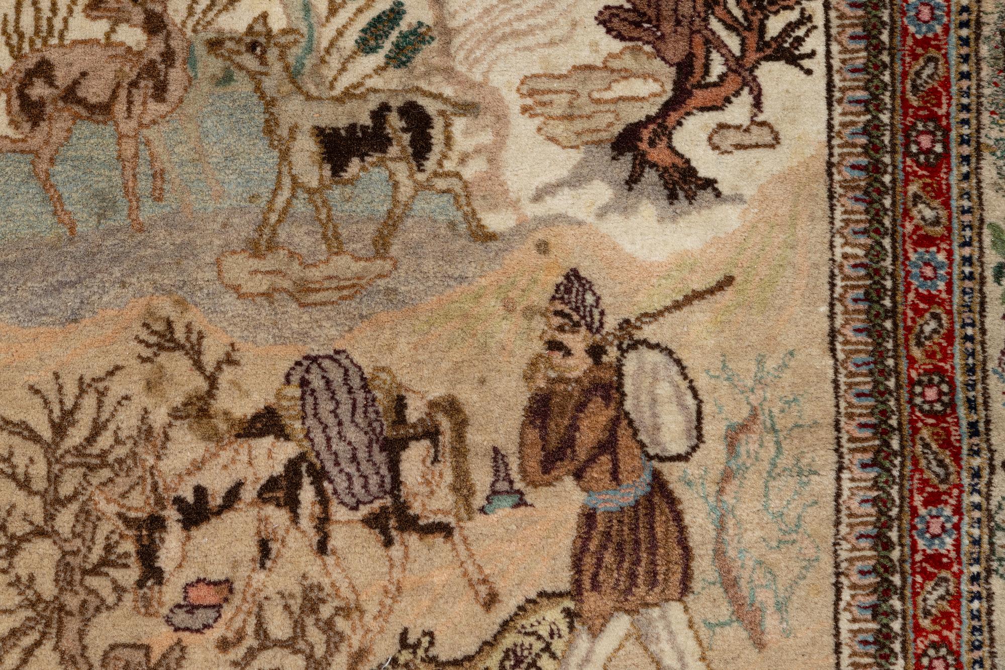 Rug, Tabriz, figural, signed Tabatabai, approx. 210 x 138 cm.