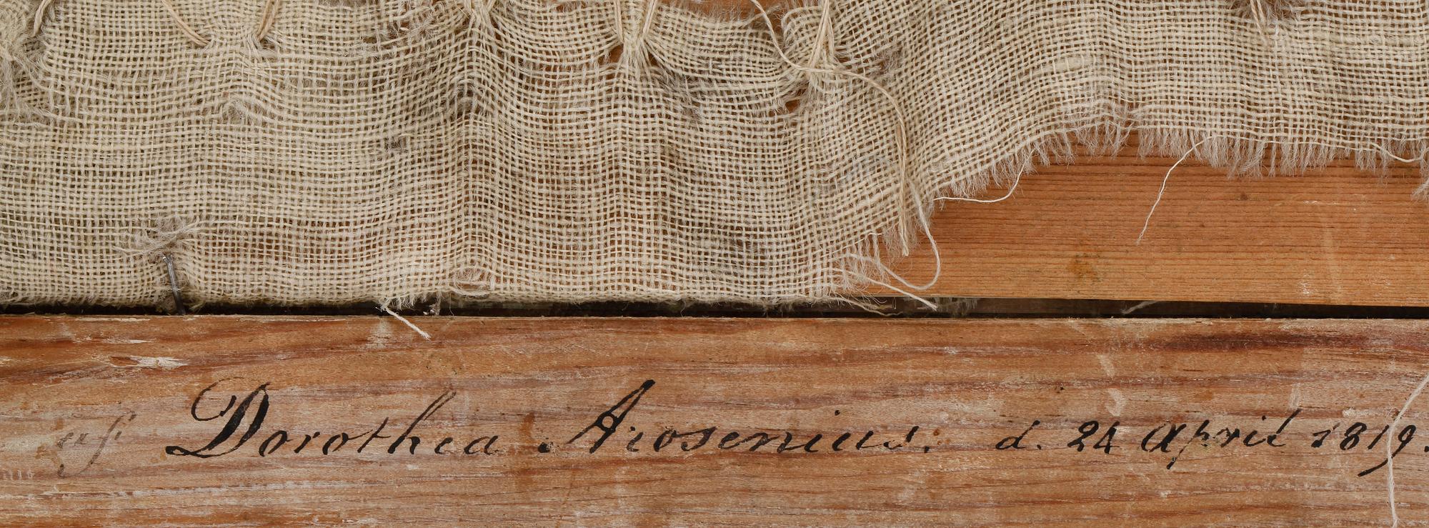 DOROTHEA AROSENIUS, broderi. Signerad och daterad 24 april 1819 a tergo.