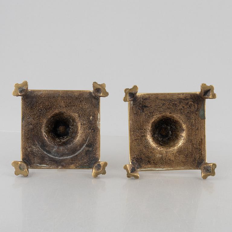 Candle holders, a pair, brass, 19th century.