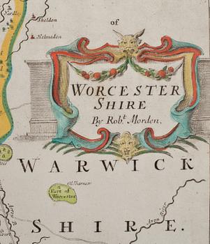 KARTA, "Worcester Shire By Rob.t Morden"Sold by Abel Swale Awnshan & Iohn Churchill. 16/1700-tal.