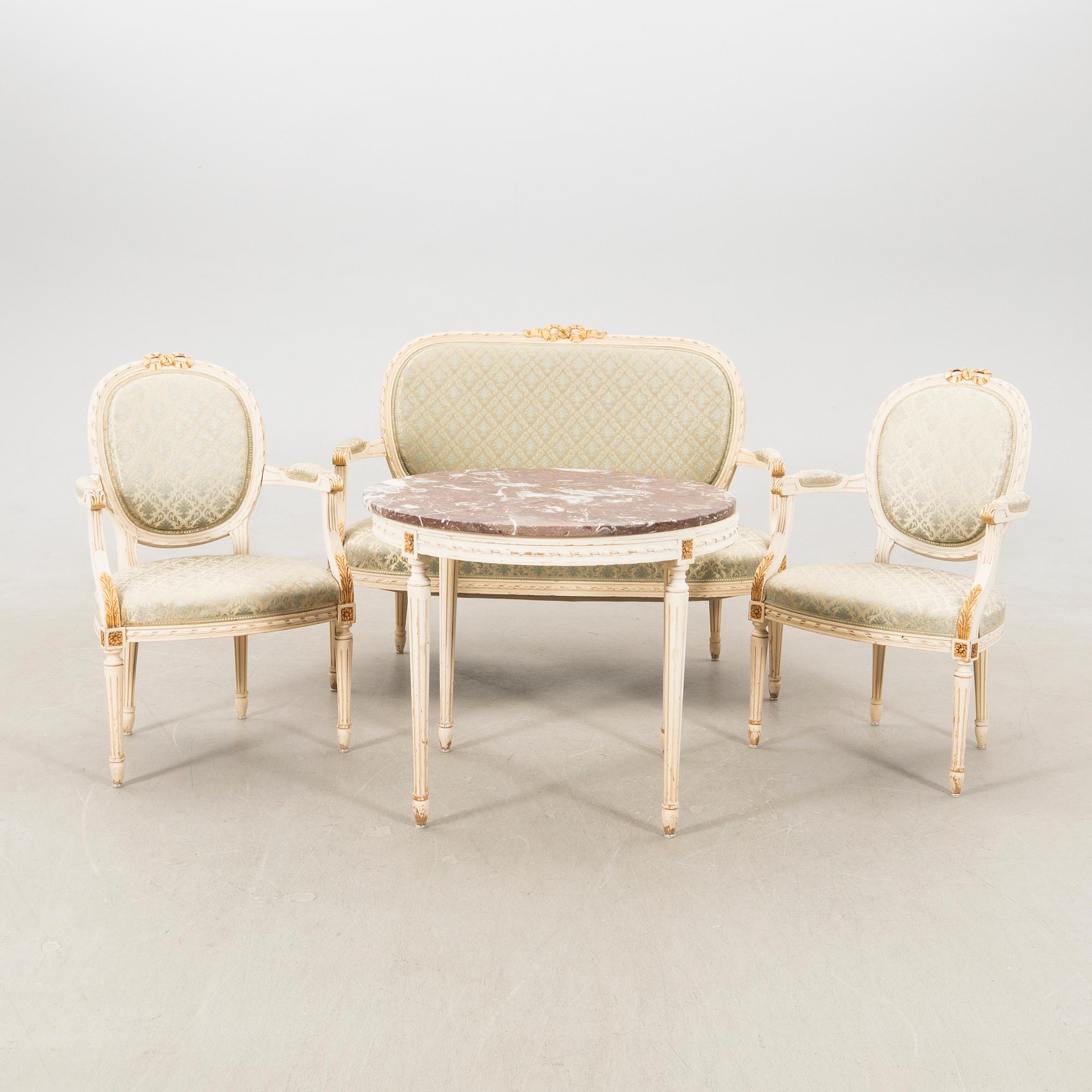 Sofa group in the Gustavian style, mid/second half of the 20th century.