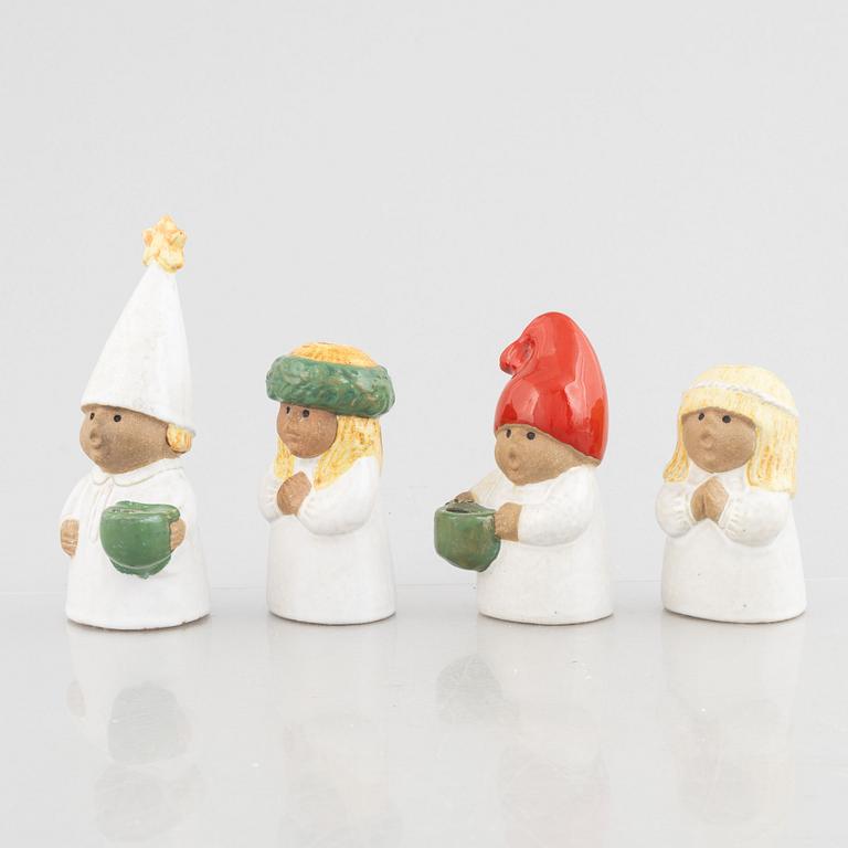 Lisa Larson, figuriner/ljusstakar, 4 st, "Advent", stengods, Gustavsberg.