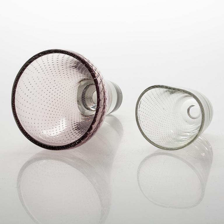 Gunnel Nyman, Two glass vases, etching pen signitures, Nuutajärvi Notsjö.