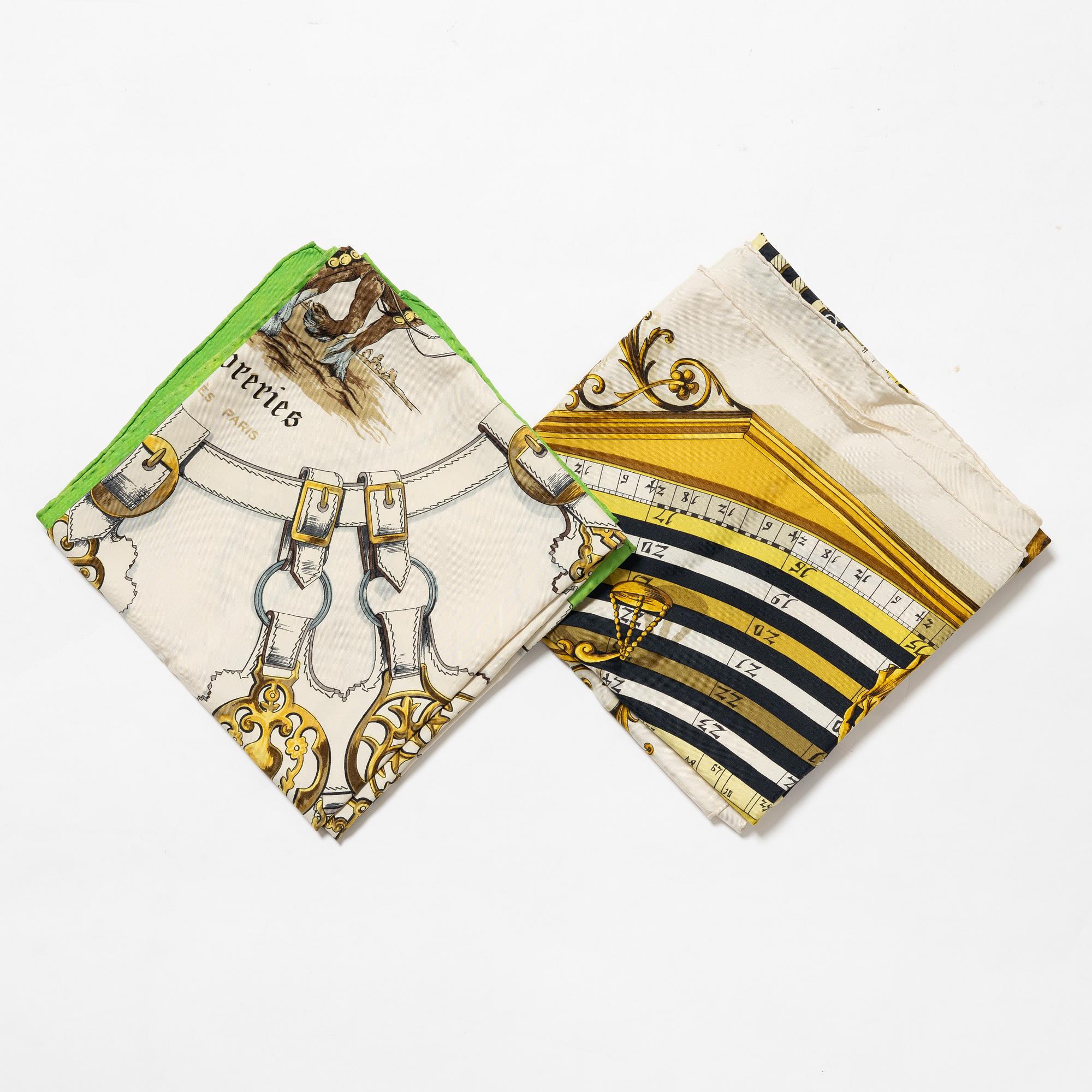 Hermès, scarves, 2 st, "Cuivreries" & "Dies et Hore"/"Astrologie".