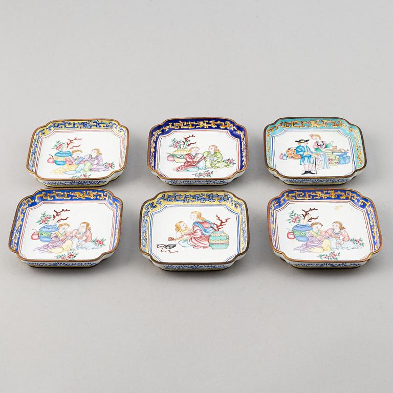 A set of 23 enamel on copper dishes, China, early 20th Century.