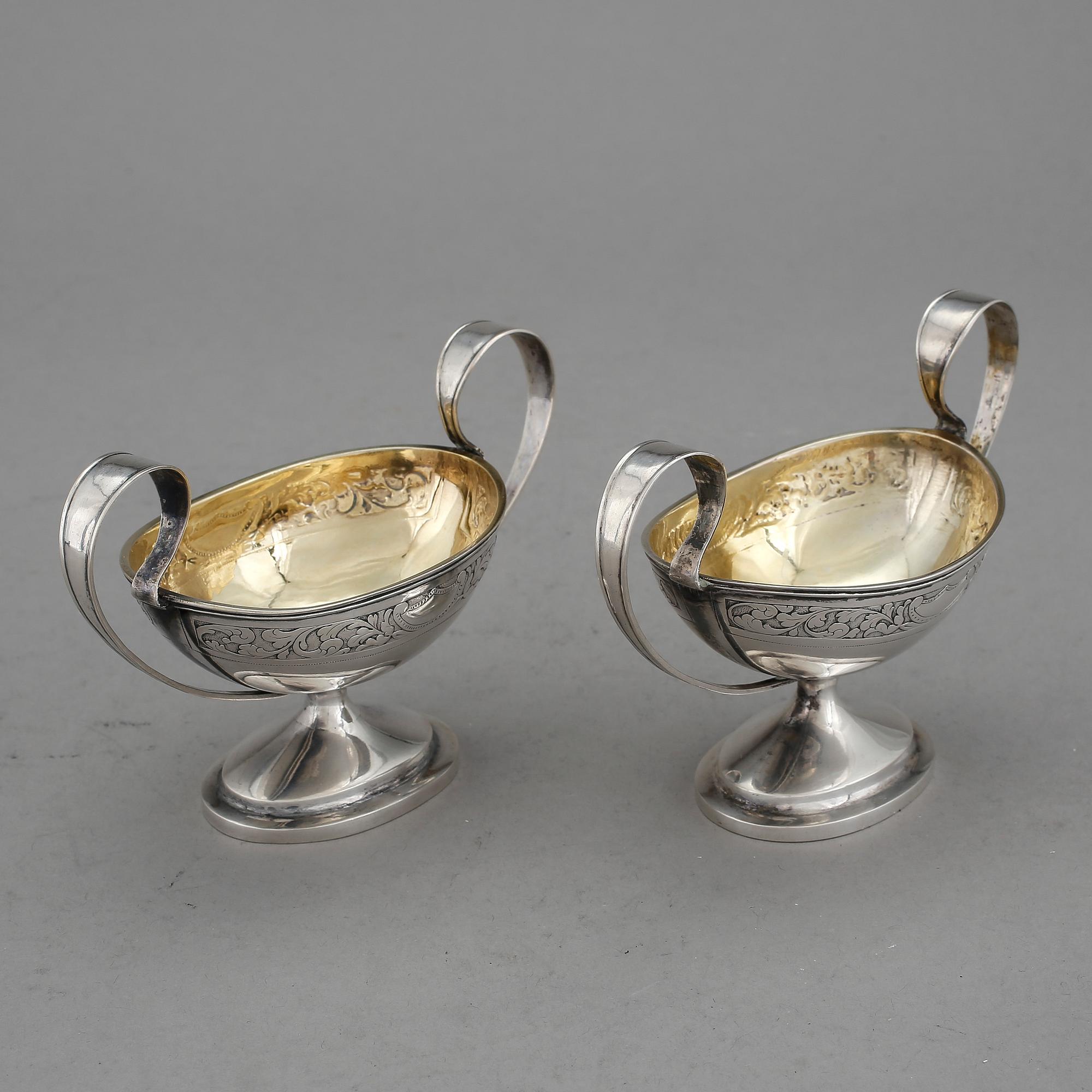 SALTKAR, ett par, silver, empire, Johan Poul Struntze, Köpenhamn, 1814. Vikt 136 g.