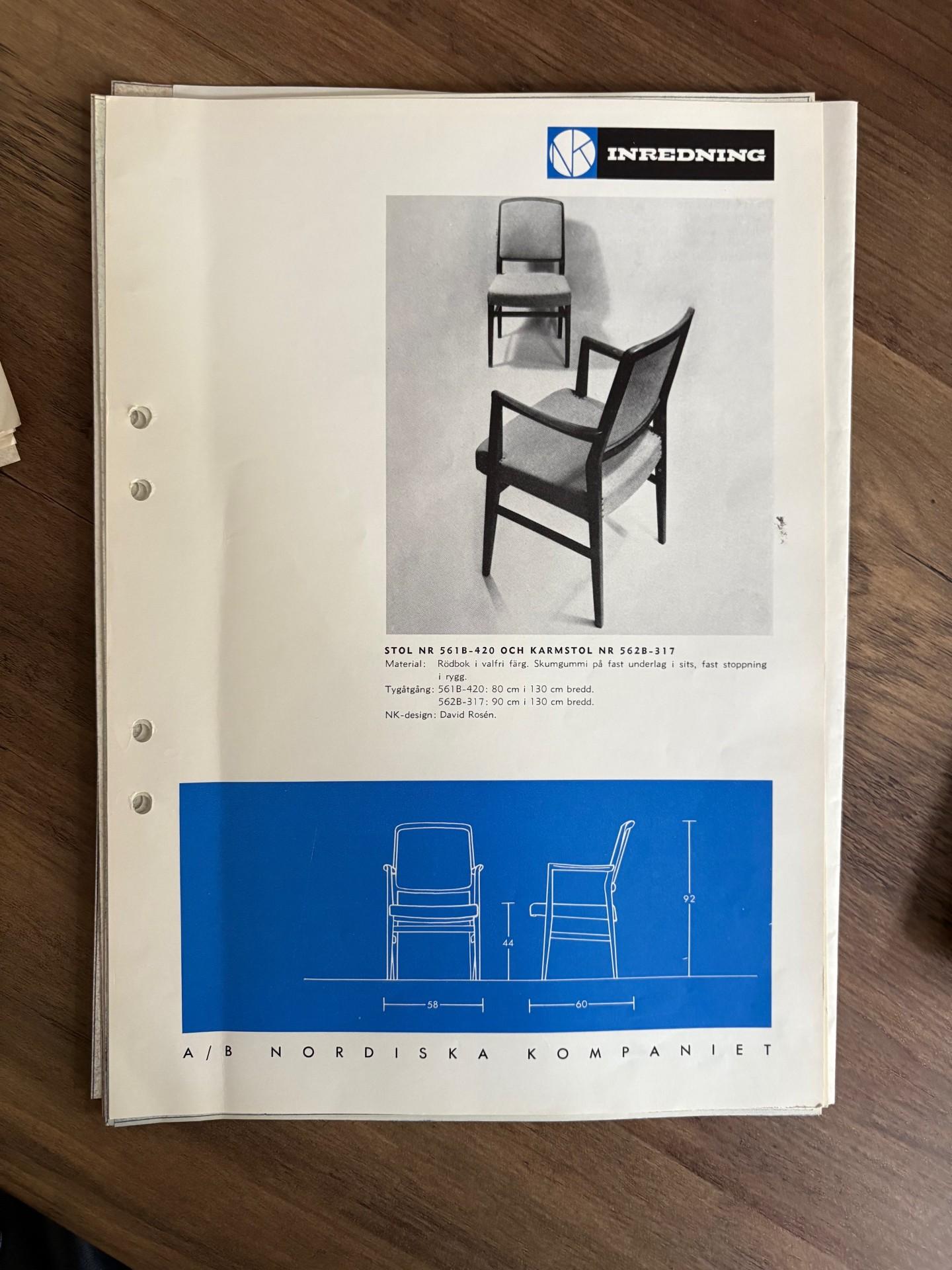 David Rosén, a pair of model 562-317 armchairs, Nordiska Kompaniet, 1959.