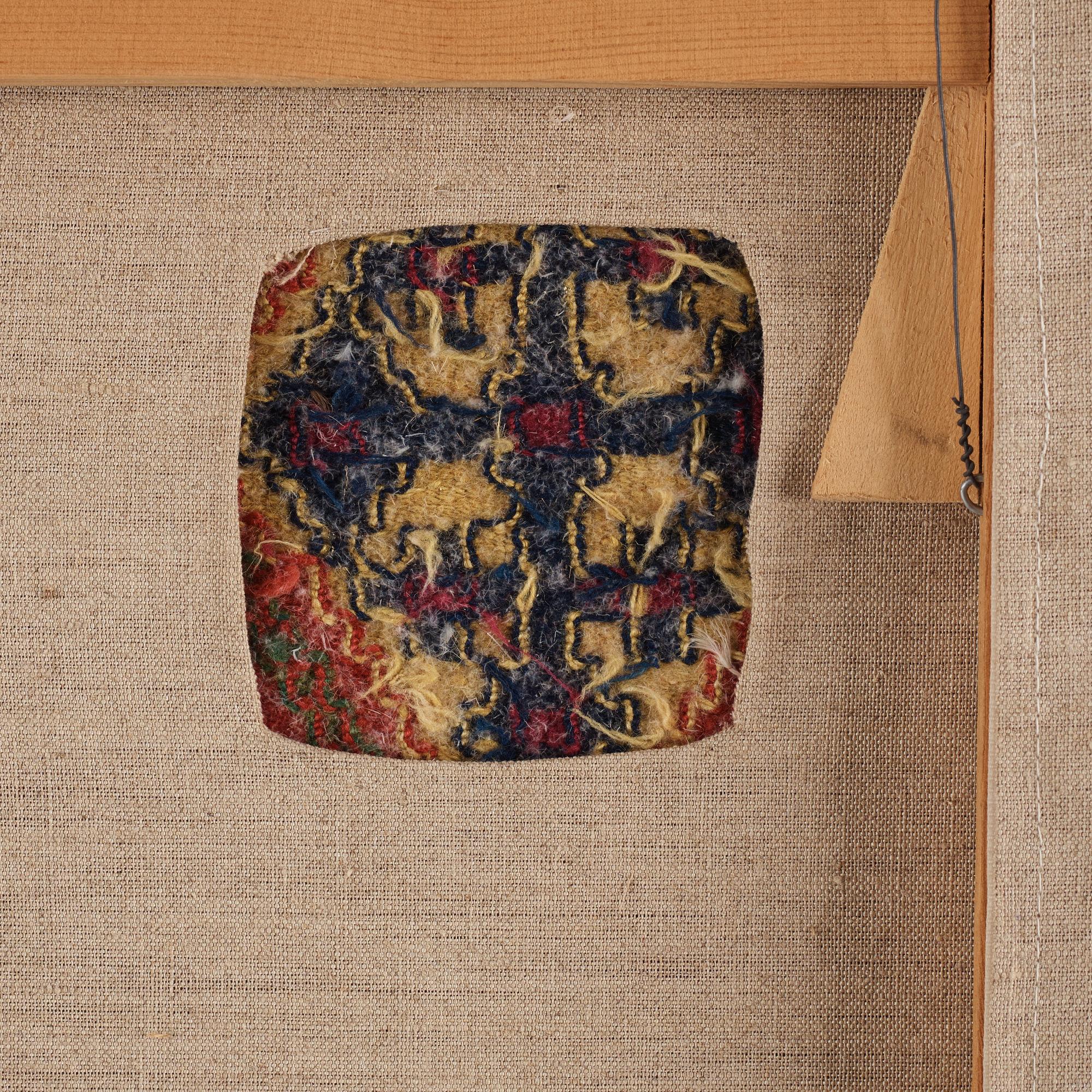 A CARRIAGE CUSHION, "Träd och timglas", double interlocked tapestry, ca 101,5 x 50,5 cm, Scania, Sweden,
