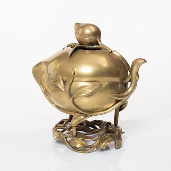 A Chinese brass 'peach' censer, first part of of the 20th century.