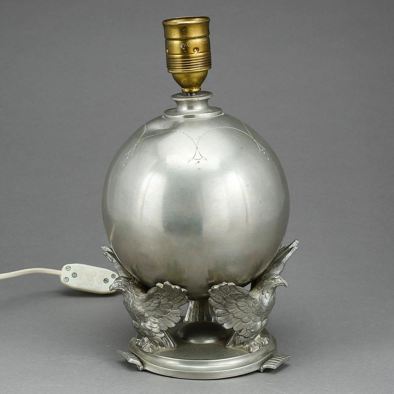 BORDSLAMPA, tenn, art déco, 1920-30-tal.