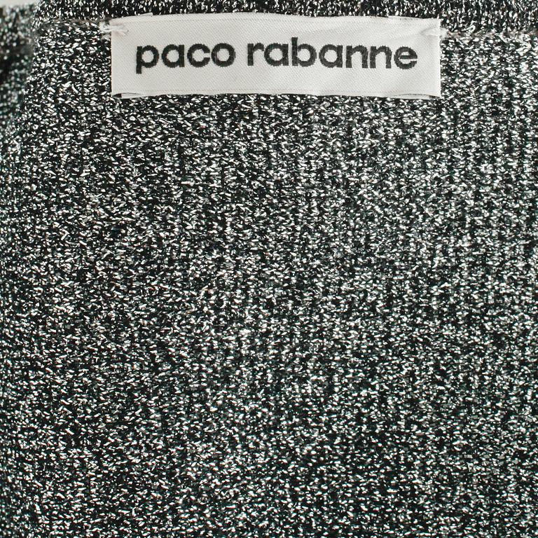 PACO RABANNE, a silver colored lurex dress.