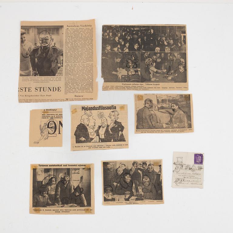 Eduard Wiiralt, 27 painted newspaper clippings and two postcards.