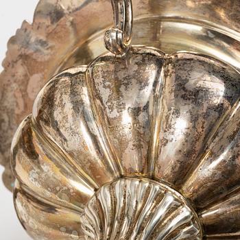A Swedish silver sugar bowl and a centerpiece bowl, marks of G Möllenborg (Ferón) and C Hammer, Stockholm 1850-1860.