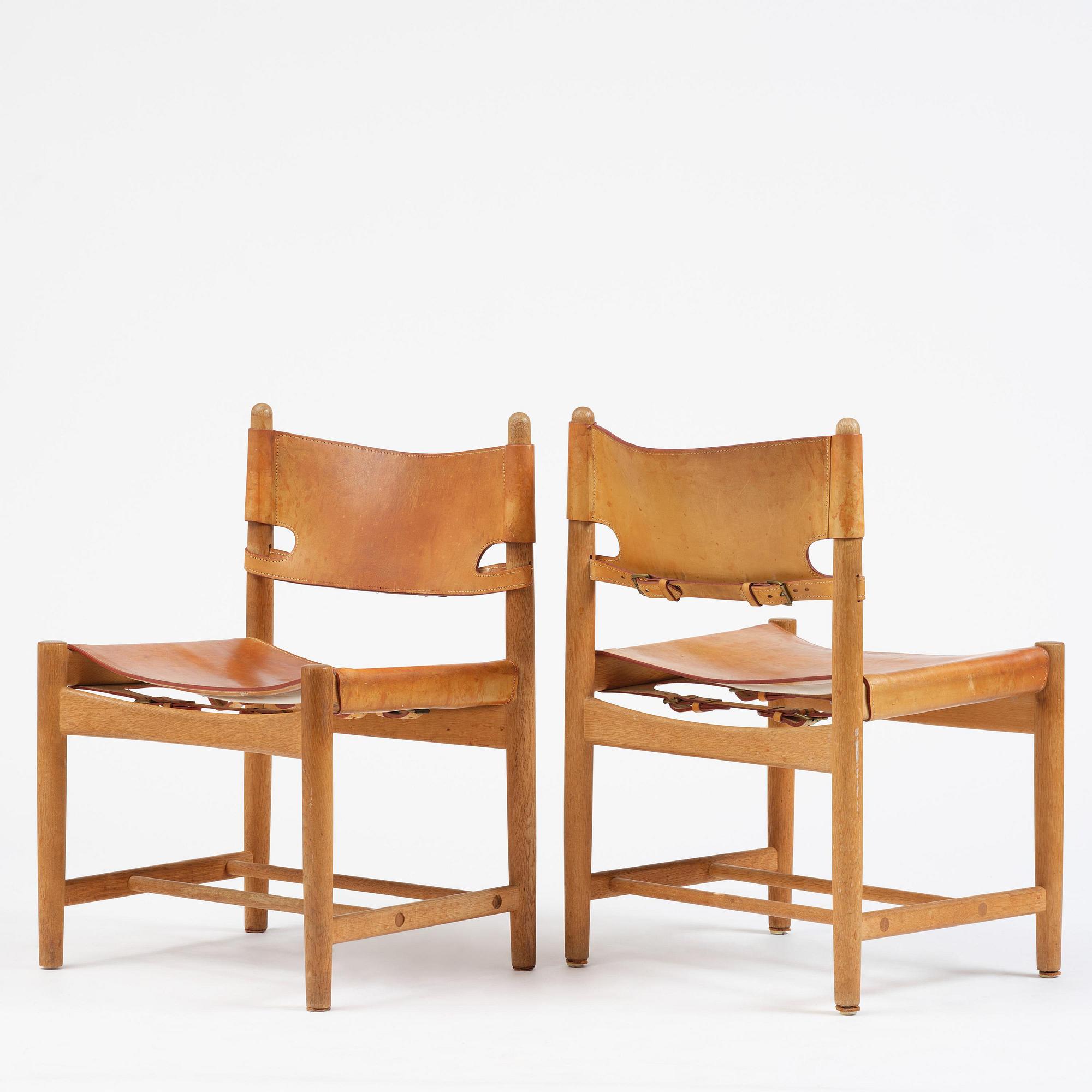 Børge Mogensen, a set of eight "Jagtspisestol"/"Spanish Dining" chairs model 3237 & 3238, Fredericia Stolefabrik, Denmark.