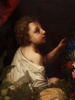 Sophie Adlersparre, Stilleben med blommor, frukter och barn.